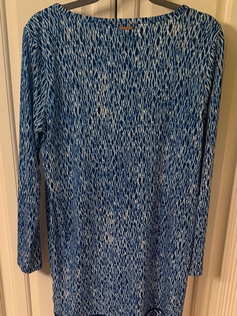 Michael Kors Size L dress blue abstract print contrast hem stretch long sleeve - Picture 4 of 5